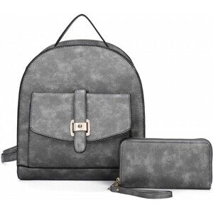Vintage Gray Laptop Backpack for Women School College Backpack with Wallet